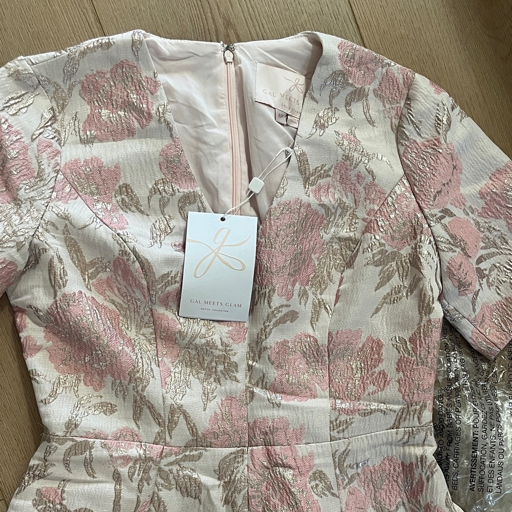 Lipsy Pink and Cream Floral Jacquard Fit & Flare Dress - Picture 3 of 6